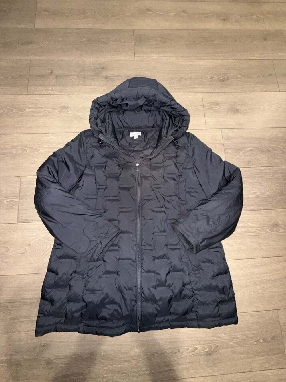 Susan Graver Quilted Puffer Jacket with Hood Black XL